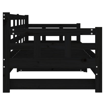 Dormeuse Estraibile Nera in Legno Massello di Pino 2x(80x200)cm - homemem39