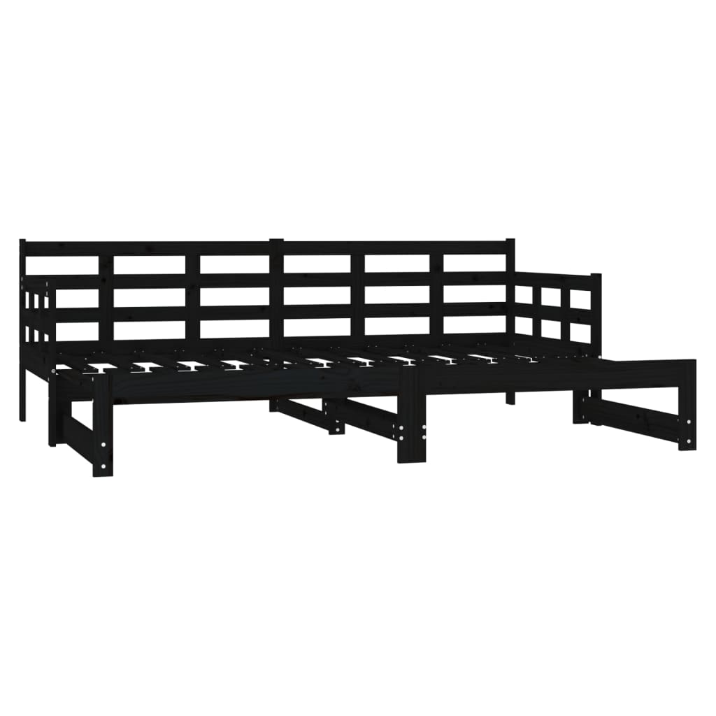 Dormeuse Estraibile Nera in Legno Massello di Pino 2x(80x200)cm - homemem39