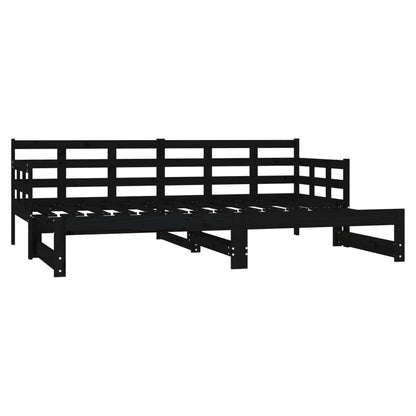 Dormeuse Estraibile Nera in Legno Massello di Pino 2x(80x200)cm - homemem39