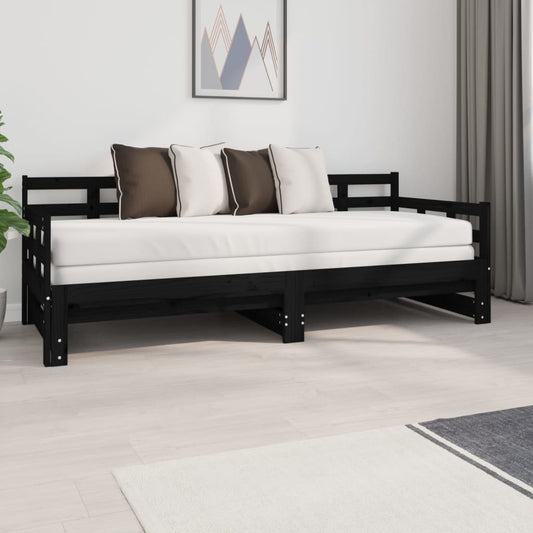 Dormeuse Estraibile Nera in Legno Massello di Pino 2x(80x200)cm - homemem39