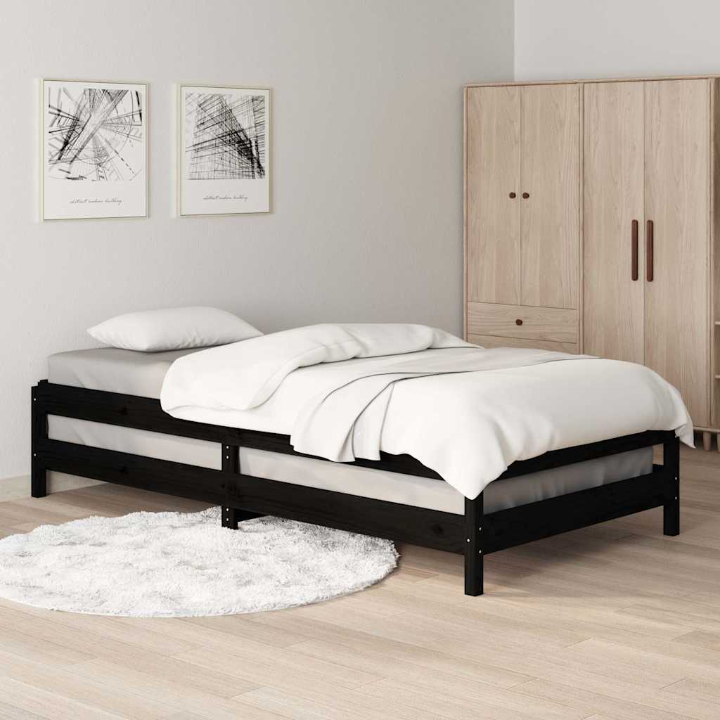 Letto Impilabile Nero 80x200 cm in Legno Massello di Pino
