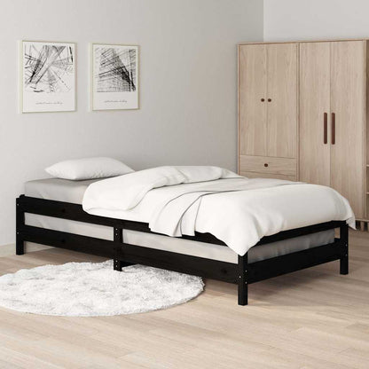 Letto Impilabile Nero 80x200 cm in Legno Massello di Pino
