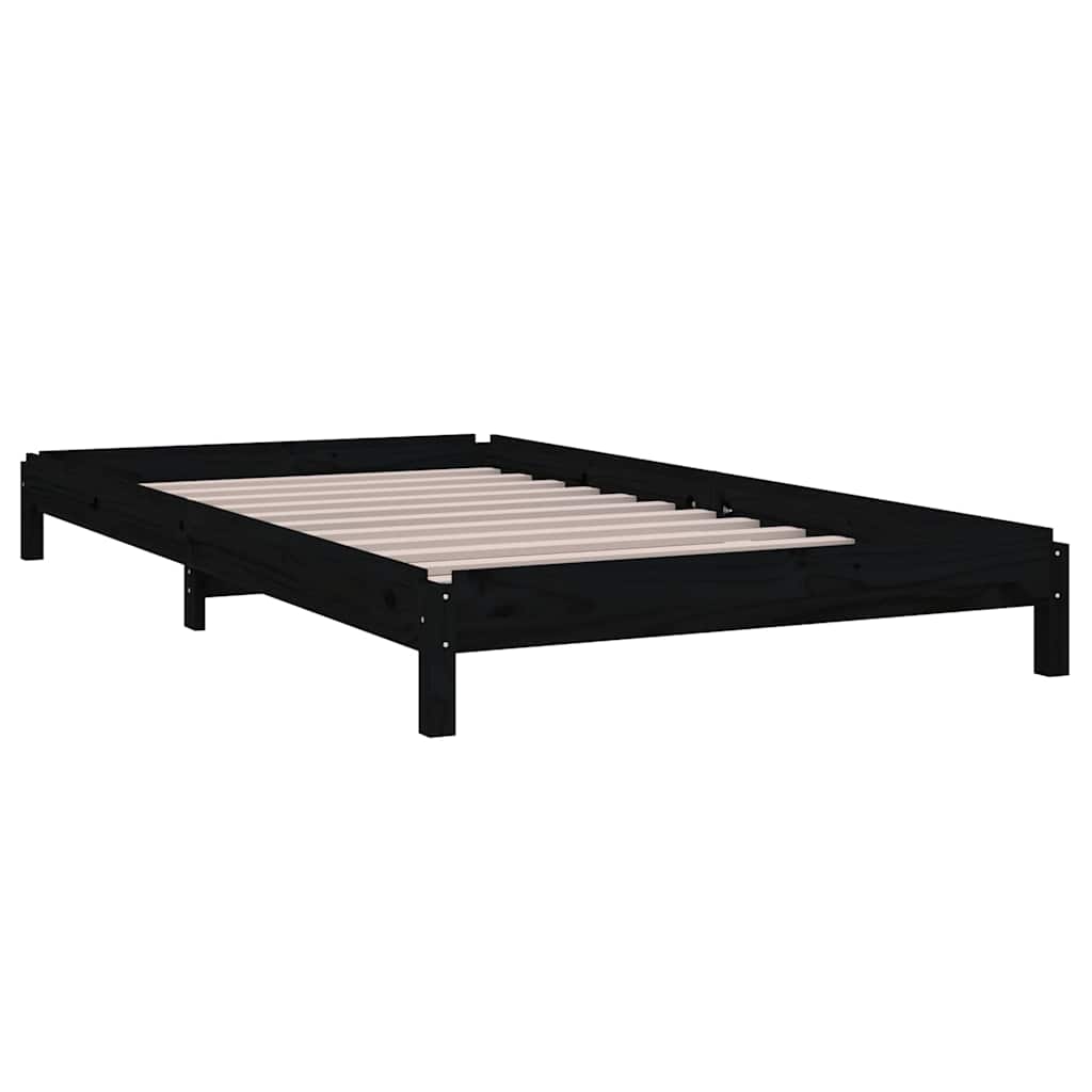 Letto Impilabile Nero 80x200 cm in Legno Massello di Pino