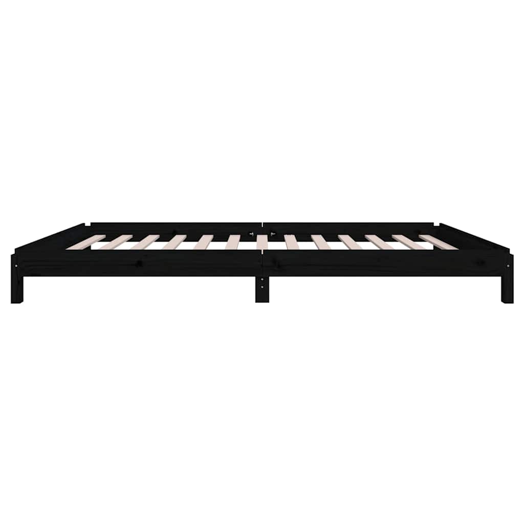 Letto Impilabile Nero 80x200 cm in Legno Massello di Pino
