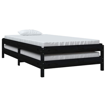 Letto Impilabile Nero 80x200 cm in Legno Massello di Pino