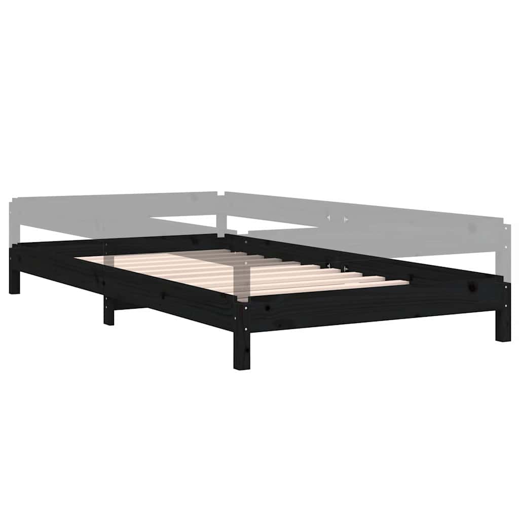 Letto Impilabile Nero 80x200 cm in Legno Massello di Pino