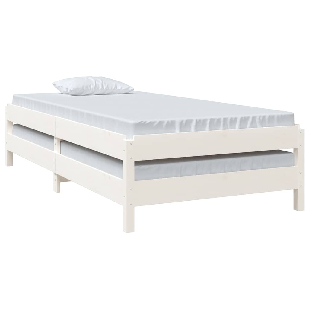 Letto Impilabile Bianco 90x190 cm in Legno Massello di Pino