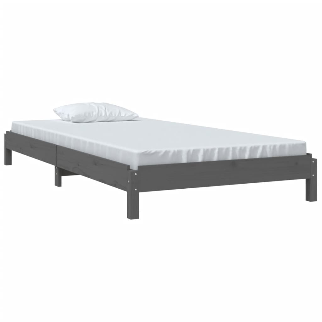 Letto Impilabile Grigio 75x190 cm in Legno Massello di Pino - homemem39