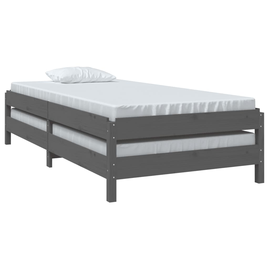 Letto Impilabile Grigio 75x190 cm in Legno Massello di Pino - homemem39