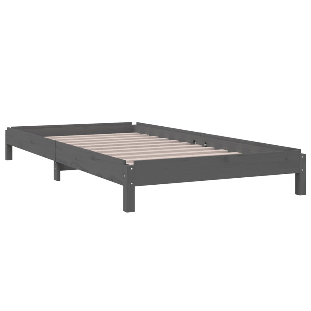 Letto Impilabile Grigio 75x190 cm in Legno Massello di Pino - homemem39
