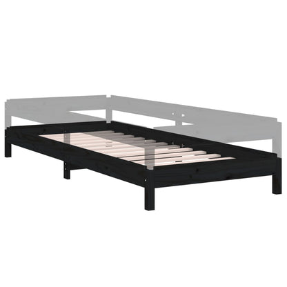 Letto Impilabile Nero 75x190 cm in Legno Massello di Pino - homemem39