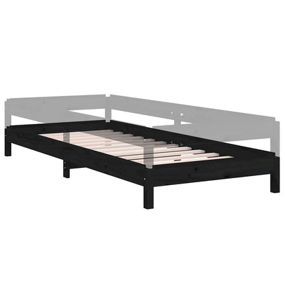 Letto Impilabile Nero 75x190 cm in Legno Massello di Pino