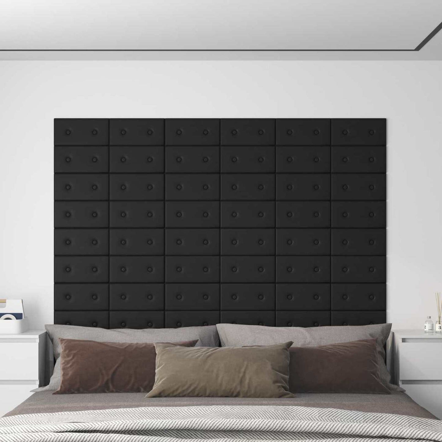 Testiera da Parete 12 pcs Nero 30 x 15 cm Pelle Sintetica | homemem39