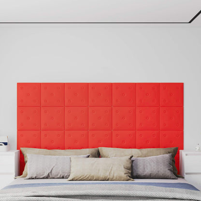 Testiera da Parete 12 pcs Rosso 30 x 30 cm Pelle Sintetica