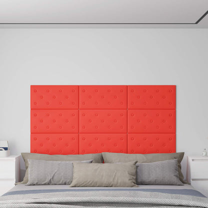 Testiera da Parete 12 pcs Rosso 60 x 30 cm Pelle Sintetica