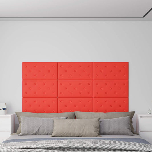 Testiera da Parete 12 pcs Rosso 60 x 30 cm Pelle Sintetica