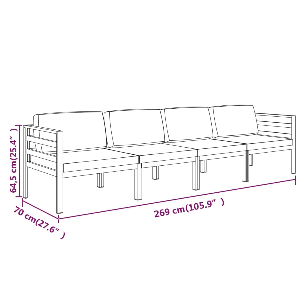 Set Divani da Giardino 4 pz con Cuscini in Alluminio Antracite | homemem39