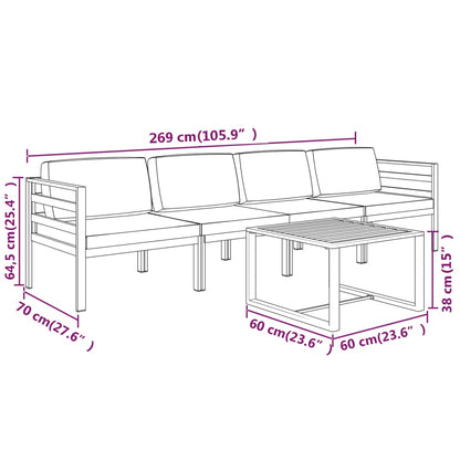 Set Divani da Giardino 5 pz con Cuscini in Alluminio Antracite | homemem39