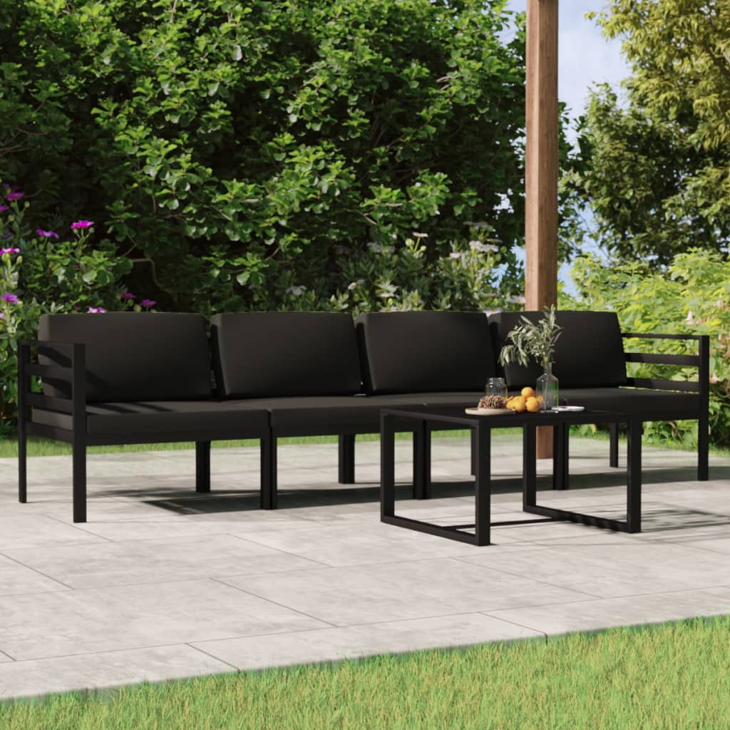 Set Divani da Giardino 5 pz con Cuscini in Alluminio Antracite | homemem39