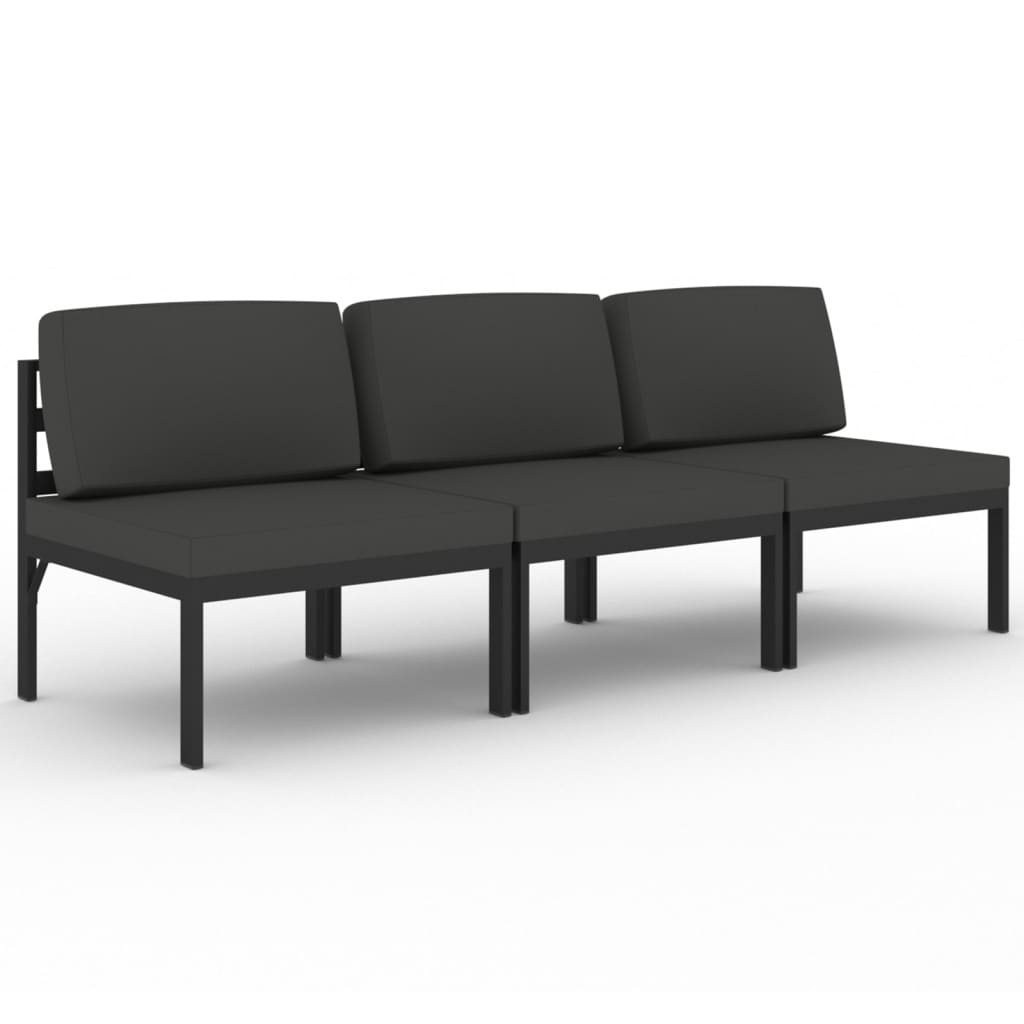 Divano da Giardino a 3 Posti con Cuscini in Alluminio Antracite | homemem39