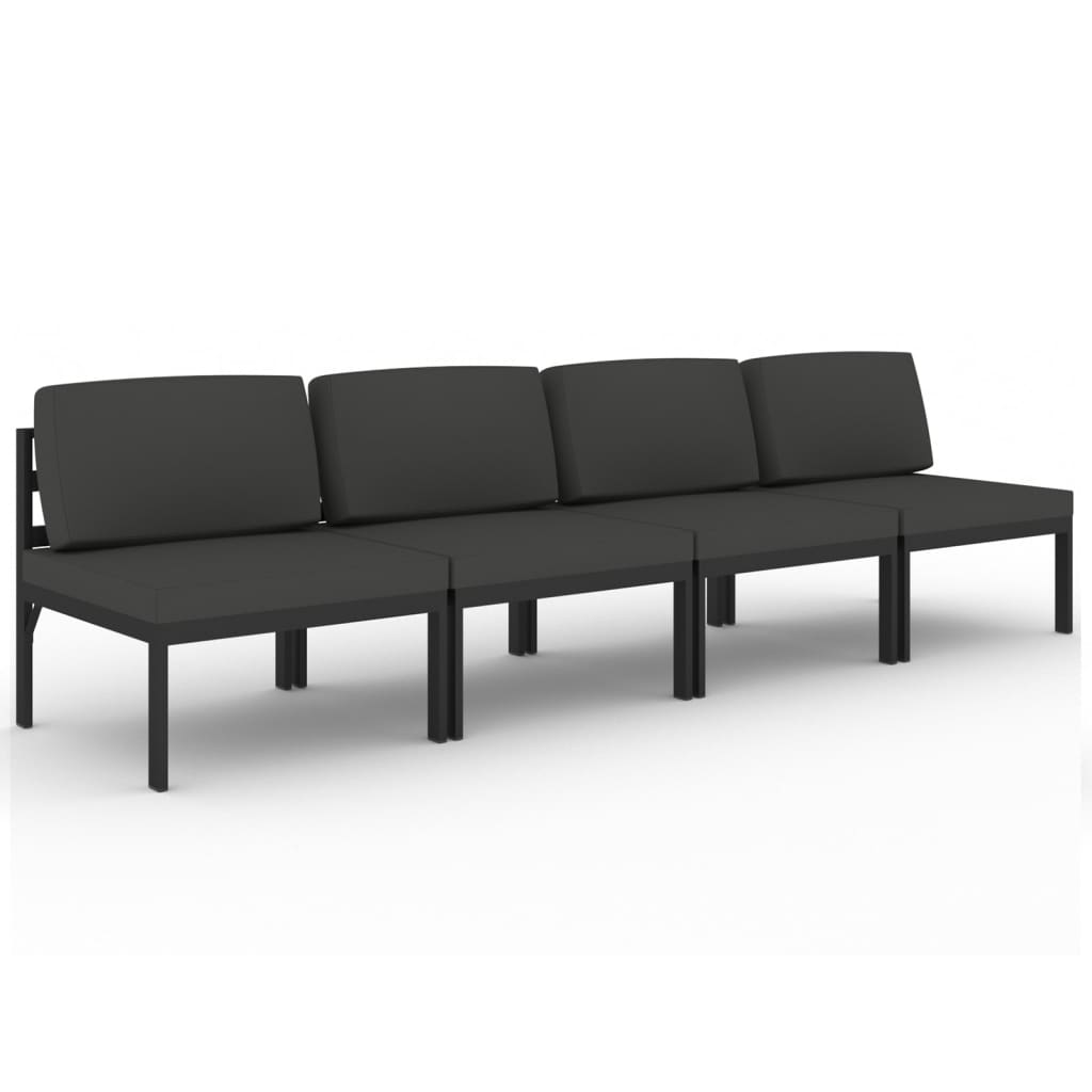 Divano da Giardino a 4 Posti con Cuscini in Alluminio Antracite | homemem39