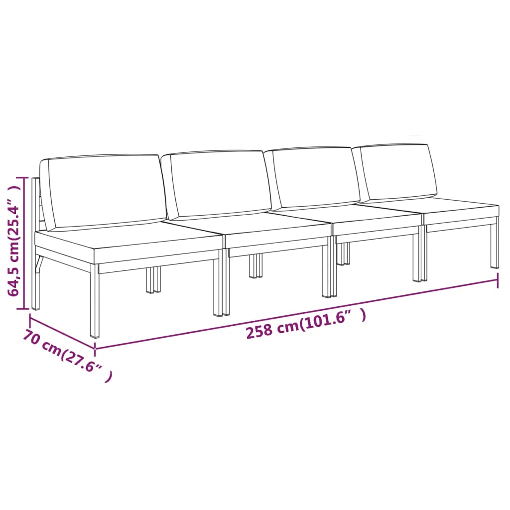 Divano da Giardino a 4 Posti con Cuscini in Alluminio Antracite | homemem39