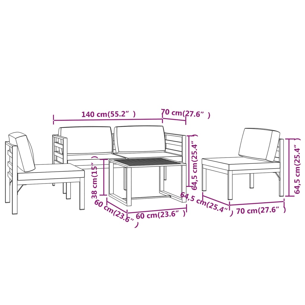 Set Divani da Giardino 5 pz con Cuscini in Alluminio Antracite | homemem39