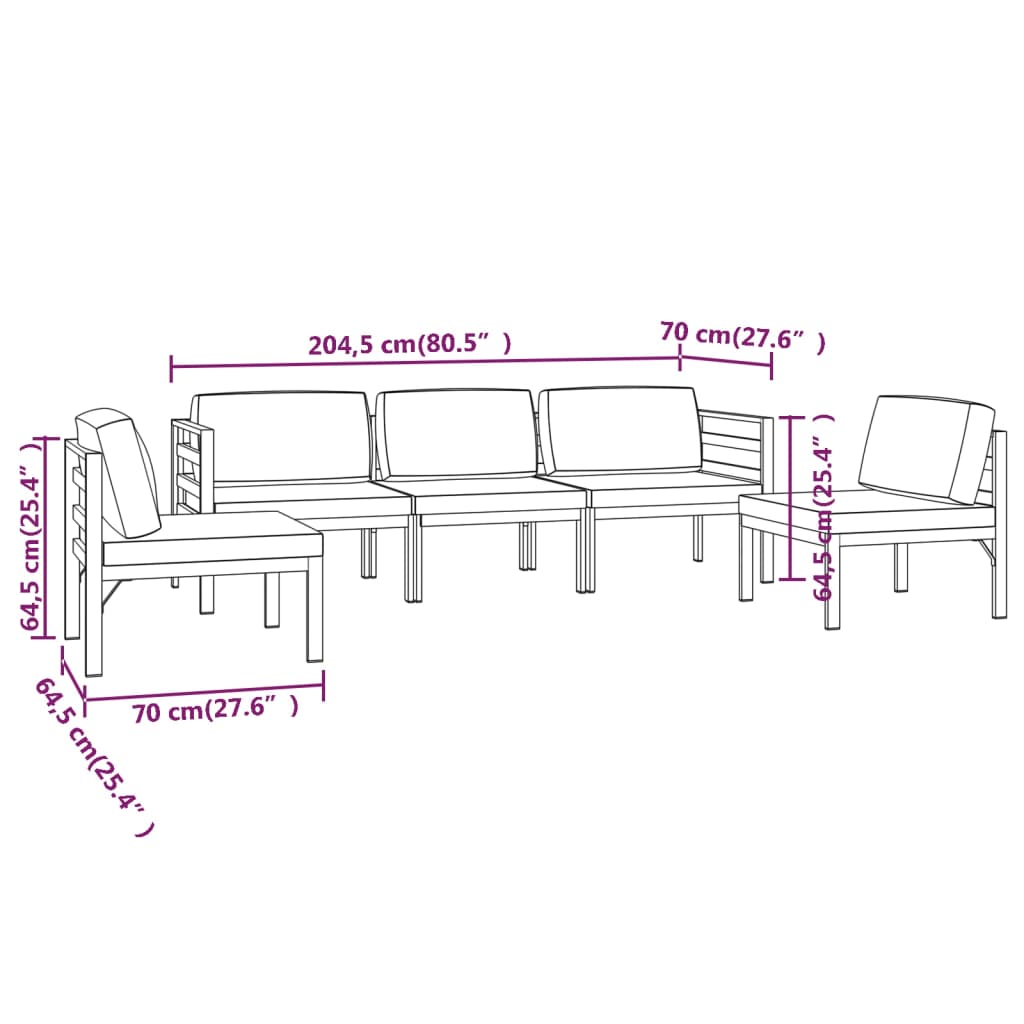 Set Divani da Giardino 5 pz con Cuscini in Alluminio Antracite | homemem39