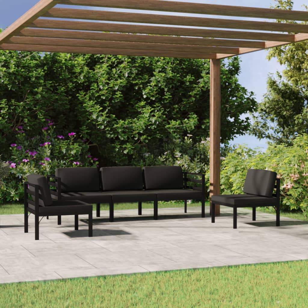 Set Divani da Giardino 5 pz con Cuscini in Alluminio Antracite | homemem39