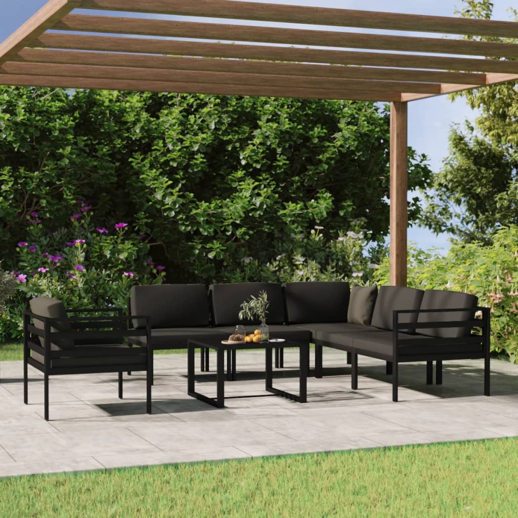 Set Divani da Giardino 7 pz con Cuscini in Alluminio Antracite | homemem39