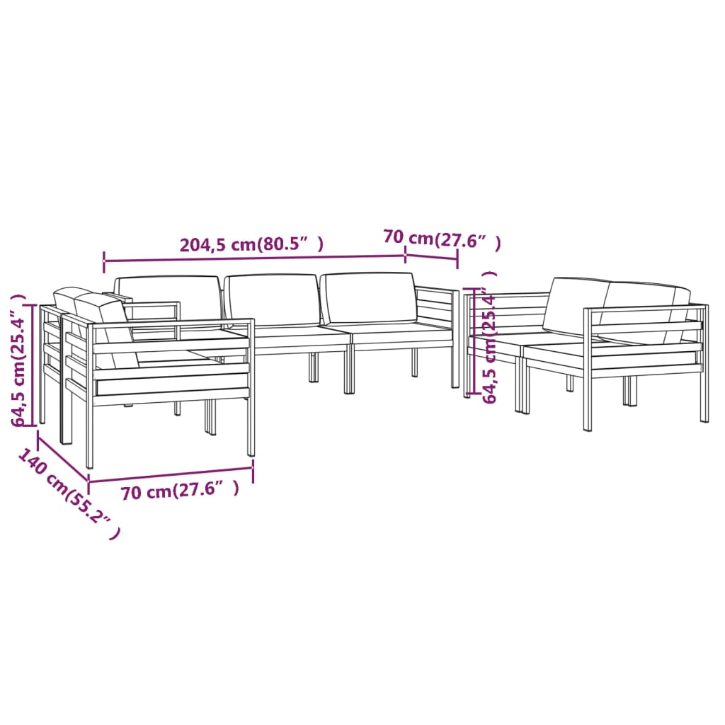 Set Divani da Giardino 7 pz con Cuscini in Alluminio Antracite | homemem39