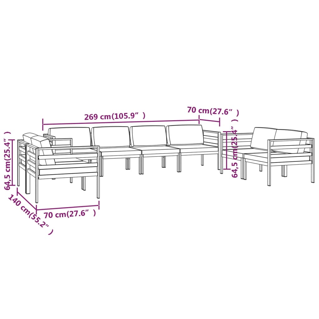 Set Divani da Giardino 8 pz con Cuscini in Alluminio Antracite | homemem39