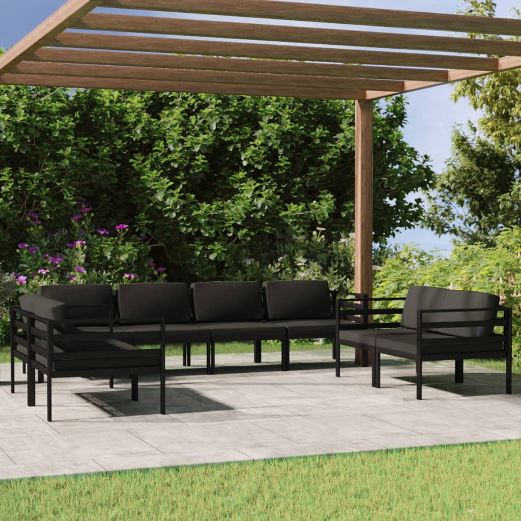 Set Divani da Giardino 8 pz con Cuscini in Alluminio Antracite | homemem39
