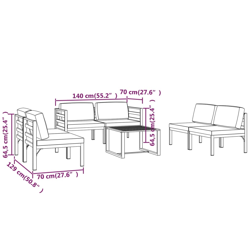 Set Divani da Giardino 6 pz con Cuscini in Alluminio Antracite | homemem39