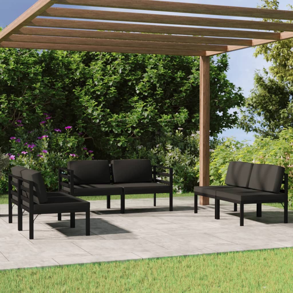 Set Divani da Giardino 6 pz con Cuscini in Alluminio Antracite | homemem39