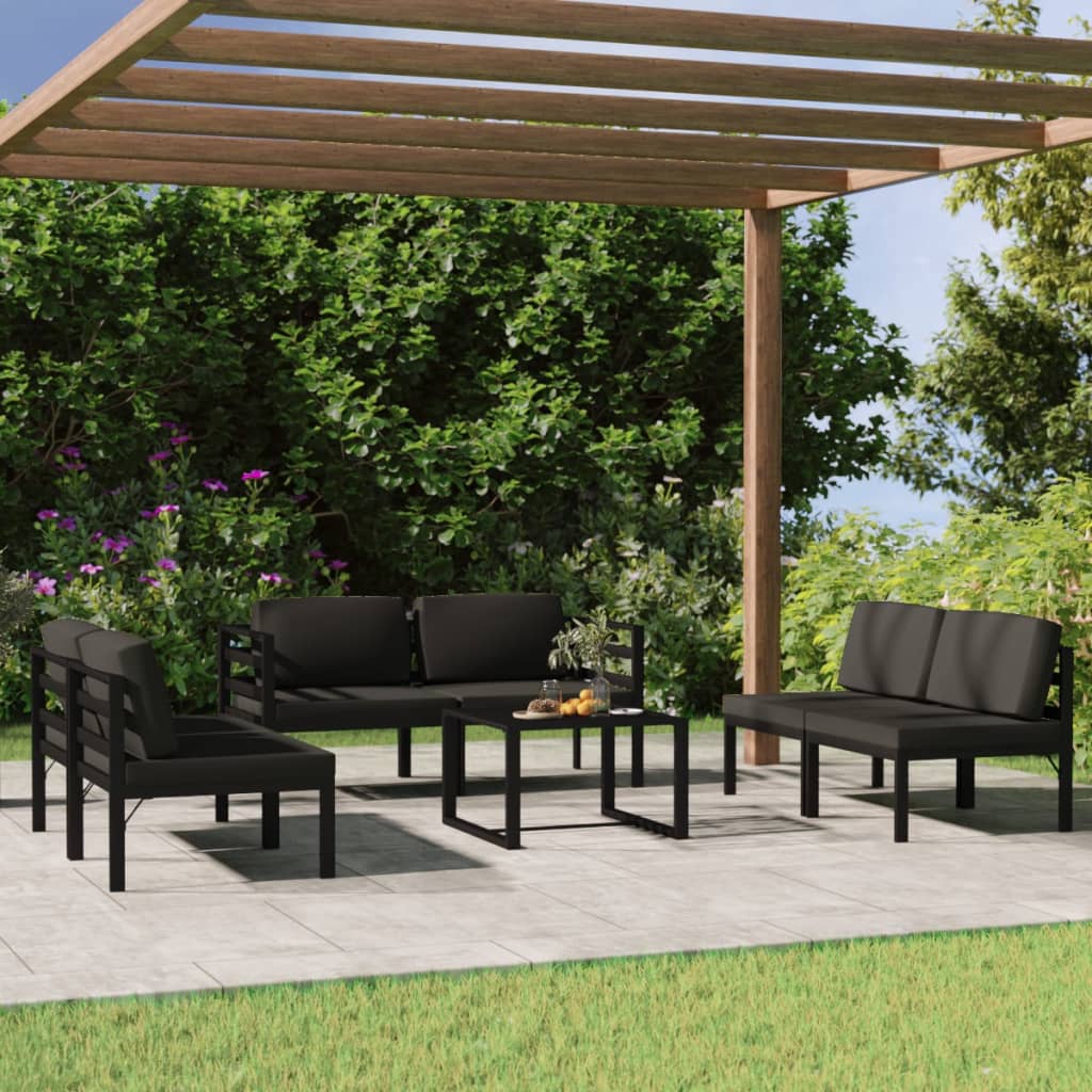 Set Divani da Giardino 7 pz con Cuscini in Alluminio Antracite | homemem39