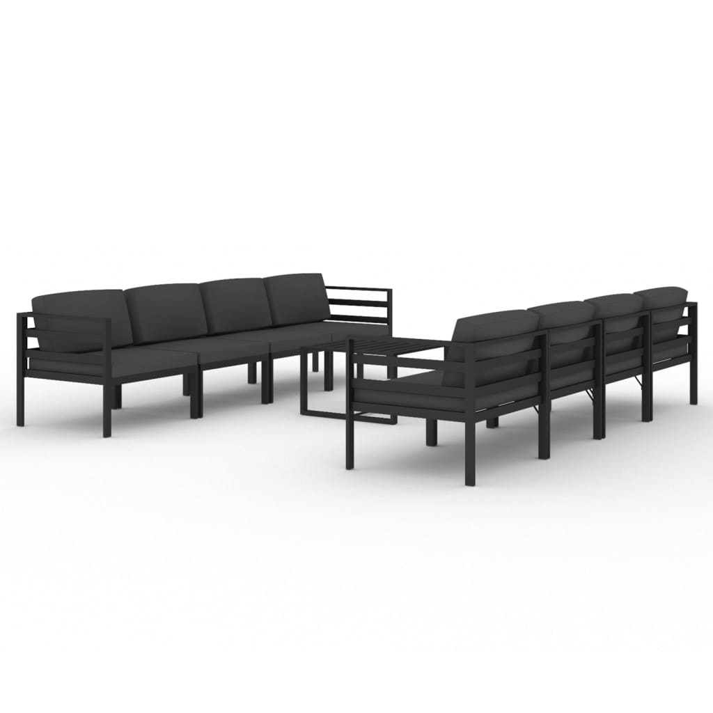 Set Divani da Giardino 9 pz con Cuscini in Alluminio Antracite | homemem39