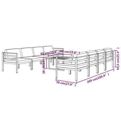 Set Divani da Giardino 9 pz con Cuscini in Alluminio Antracite | homemem39