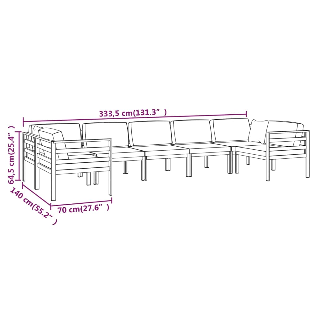 Set Divani da Giardino 7 pz con Cuscini in Alluminio Antracite | homemem39