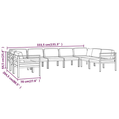 Set Divani da Giardino 9 pz con Cuscini in Alluminio Antracite | homemem39