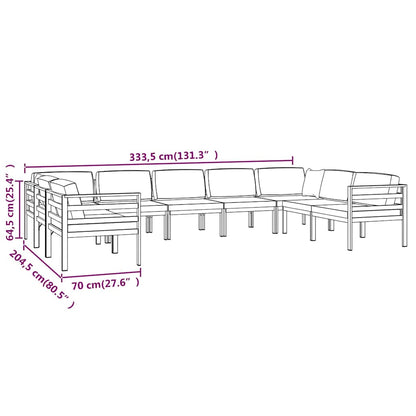 Set Divani da Giardino 9 pz con Cuscini in Alluminio Antracite