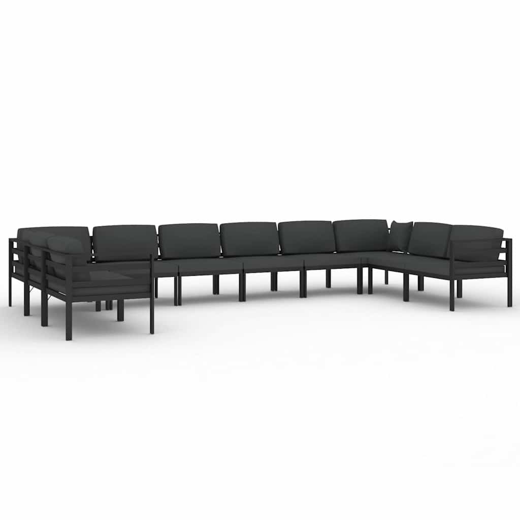 Set Divani da Giardino 10 pz con Cuscini in Alluminio Antracite