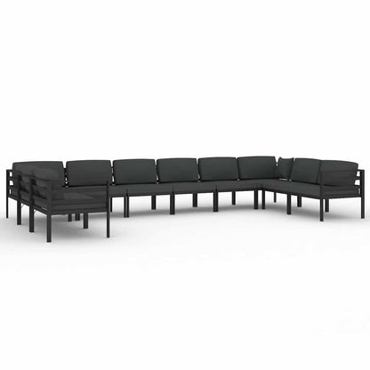 Set Divani da Giardino 10 pz con Cuscini in Alluminio Antracite