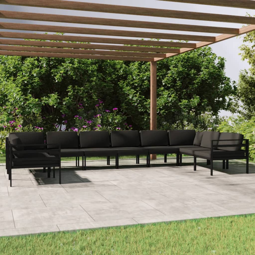 Set Divani da Giardino 10 pz con Cuscini in Alluminio Antracite | homemem39