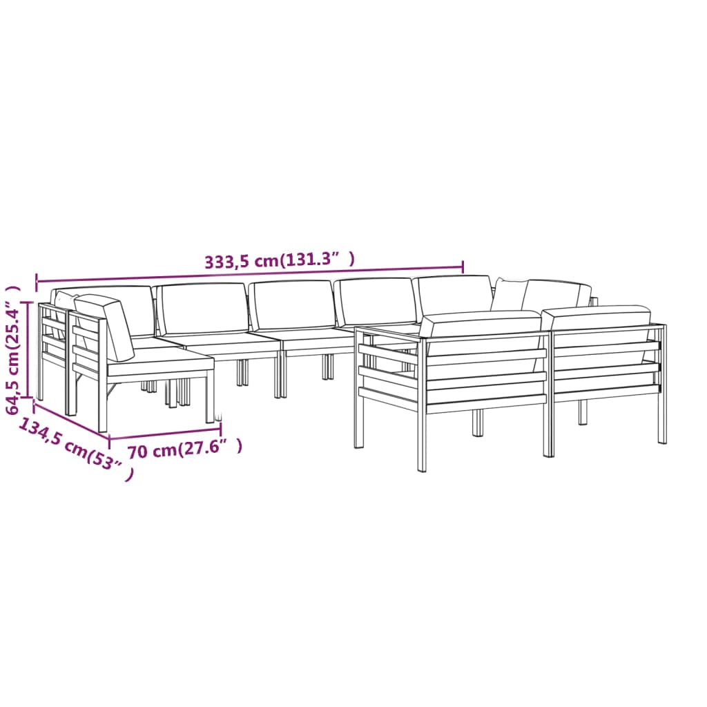 Set Divani da Giardino 9 pz con Cuscini in Alluminio Antracite | homemem39
