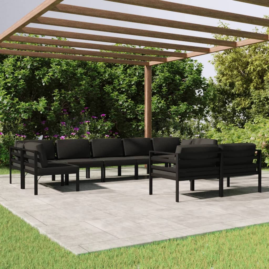 Set Divani da Giardino 9 pz con Cuscini in Alluminio Antracite | homemem39