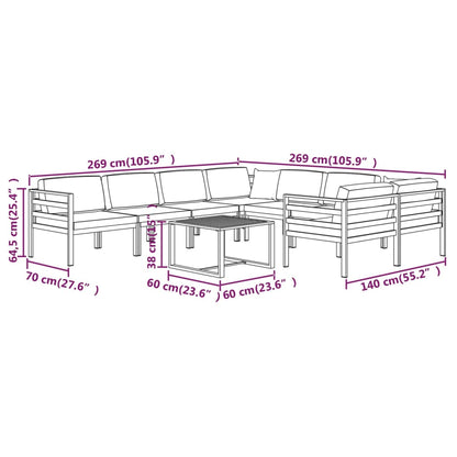 Set Divani da Giardino 9 pz con Cuscini in Alluminio Antracite | homemem39