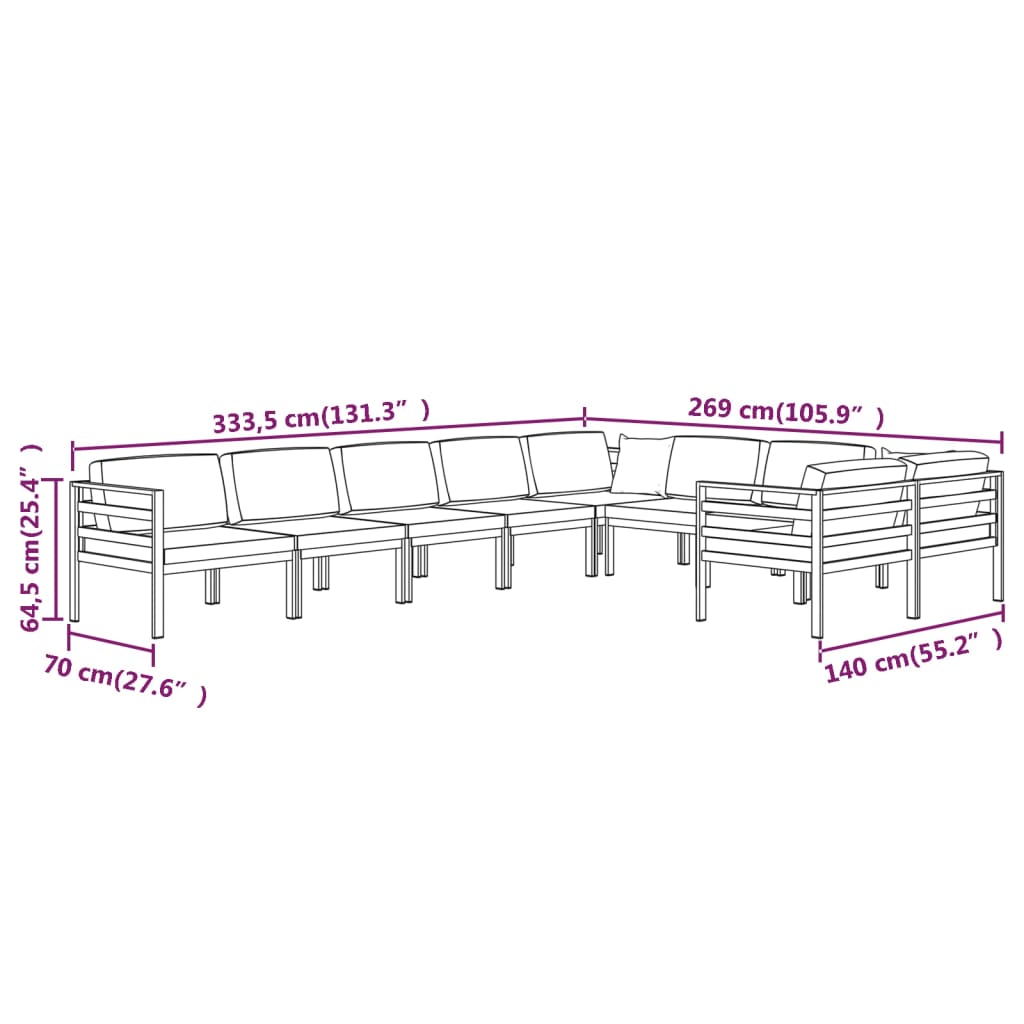 Set Divani da Giardino 9 pz con Cuscini in Alluminio Antracite | homemem39