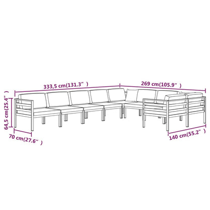 Set Divani da Giardino 9 pz con Cuscini in Alluminio Antracite | homemem39