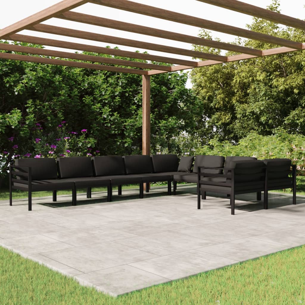 Set Divani da Giardino 9 pz con Cuscini in Alluminio Antracite - homemem39